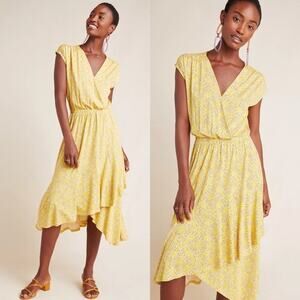 Maeve Small yellow print faux wrap dress. small